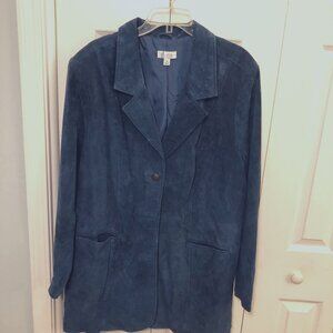 Denim & Company women's size 3X deep teal blue leather blazer
